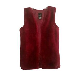 Me Jane Faux Fur Vest Women's Medium Burgundy Lined